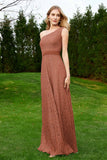 One Shoulder Sleeveless Lace Formal Evening Dresses Sash Ruched Bridesmaid Party Gowns