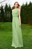 One Shoulder Sleeveless Lace Formal Evening Dresses Sash Ruched Bridesmaid Party Gowns