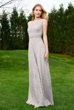 One Shoulder Sleeveless Lace Formal Evening Dresses Sash Ruched Bridesmaid Party Gowns