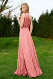 One Shoulder Sleeveless Lace Formal Evening Dresses Sash Ruched Bridesmaid Party Gowns