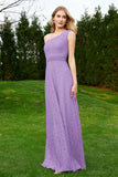 One Shoulder Sleeveless Lace Formal Evening Dresses Sash Ruched Bridesmaid Party Gowns