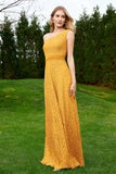 One Shoulder Sleeveless Lace Formal Evening Dresses Sash Ruched Bridesmaid Party Gowns