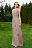 One Shoulder Sleeveless Lace Formal Evening Dresses Sash Ruched Bridesmaid Party Gowns