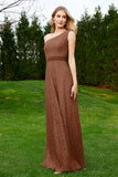 One Shoulder Sleeveless Lace Formal Evening Dresses Sash Ruched Bridesmaid Party Gowns