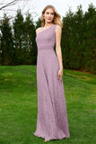 One Shoulder Sleeveless Lace Formal Evening Dresses Sash Ruched Bridesmaid Party Gowns