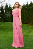 One Shoulder Sleeveless Lace Formal Evening Dresses Sash Ruched Bridesmaid Party Gowns