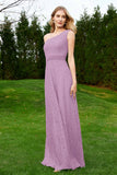One Shoulder Sleeveless Lace Formal Evening Dresses Sash Ruched Bridesmaid Party Gowns