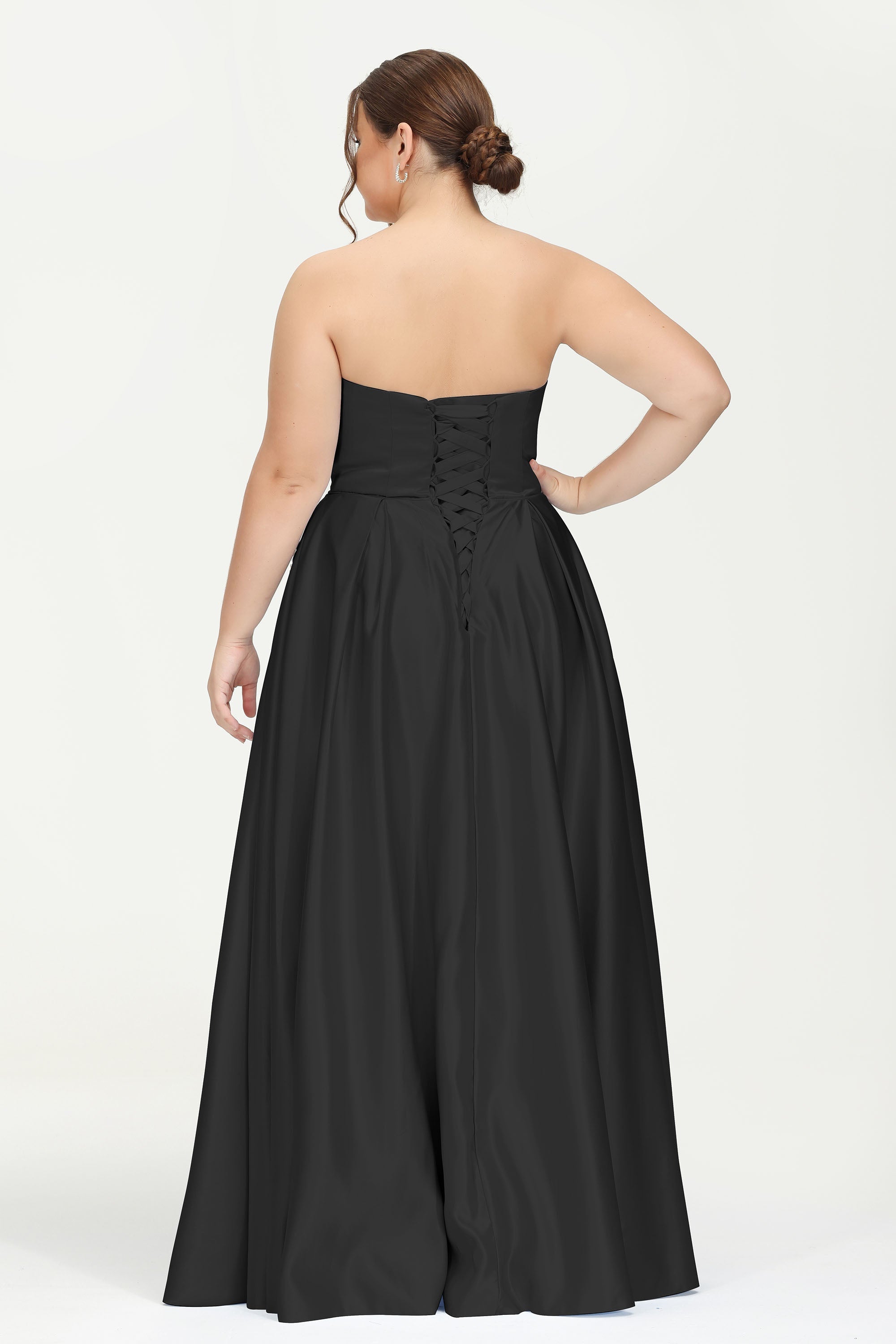 Strapless Satin A Line Princess Dress Rhinestone Ruched Formal Evening Prom Party Dresses