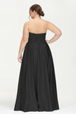 Strapless Satin A Line Princess Dress Rhinestone Ruched Formal Evening Prom Party Dresses