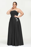 Strapless Satin A Line Princess Dress Rhinestone Ruched Formal Evening Prom Party Dresses