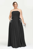 Strapless Satin A Line Princess Dress Rhinestone Ruched Formal Evening Prom Party Dresses