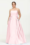 Strapless Satin A Line Princess Dress Rhinestone Ruched Formal Evening Prom Party Dresses