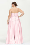 Strapless Satin A Line Princess Dress Rhinestone Ruched Formal Evening Prom Party Dresses
