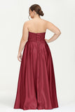 Strapless Satin A Line Princess Dress Rhinestone Ruched Formal Evening Prom Party Dresses