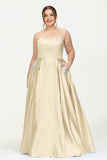 Strapless Satin A Line Princess Dress Rhinestone Ruched Formal Evening Prom Party Dresses
