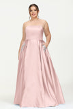 Strapless Satin A Line Princess Dress Rhinestone Ruched Formal Evening Prom Party Dresses