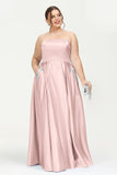 Strapless Satin A Line Princess Dress Rhinestone Ruched Formal Evening Prom Party Dresses