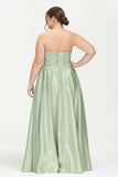 Strapless Satin A Line Princess Dress Rhinestone Ruched Formal Evening Prom Party Dresses
