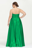 Strapless Satin A Line Princess Dress Rhinestone Ruched Formal Evening Prom Party Dresses