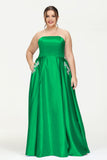 Strapless Satin A Line Princess Dress Rhinestone Ruched Formal Evening Prom Party Dresses