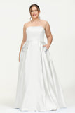 Strapless Satin A Line Princess Dress Rhinestone Ruched Formal Evening Prom Party Dresses