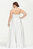 Strapless Satin A Line Princess Dress Rhinestone Ruched Formal Evening Prom Party Dresses