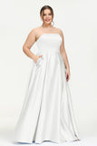 Strapless Satin A Line Princess Dress Rhinestone Ruched Formal Evening Prom Party Dresses