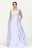 Strapless Satin A Line Princess Dress Rhinestone Ruched Formal Evening Prom Party Dresses