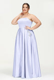 Strapless Satin A Line Princess Dress Rhinestone Ruched Formal Evening Prom Party Dresses