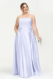 Strapless Satin A Line Princess Dress Rhinestone Ruched Formal Evening Prom Party Dresses