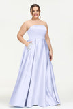 Strapless Satin A Line Princess Dress Rhinestone Ruched Formal Evening Prom Party Dresses