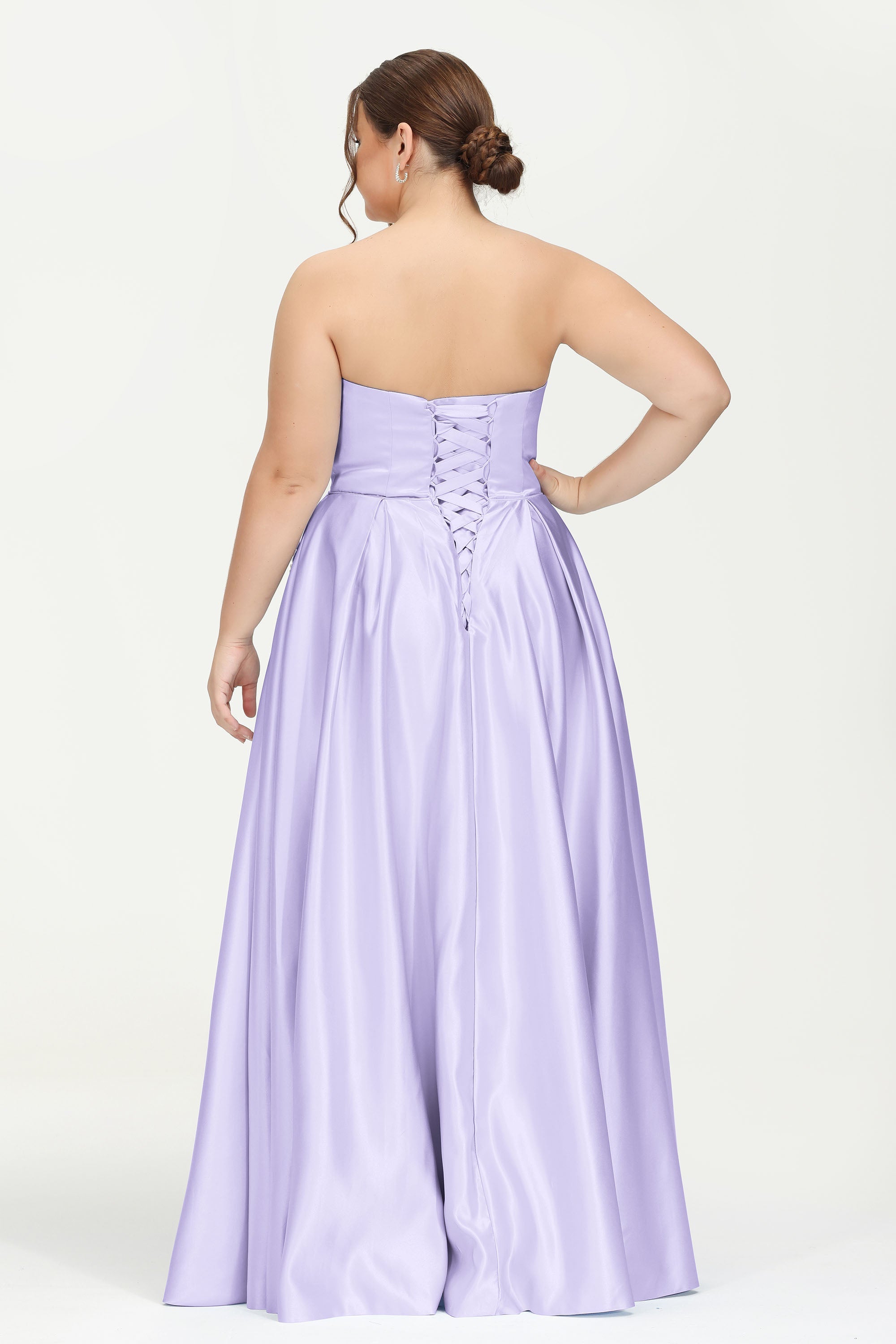 Strapless Satin A Line Princess Dress Rhinestone Ruched Formal Evening Prom Party Dresses