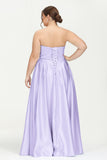 Strapless Satin A Line Princess Dress Rhinestone Ruched Formal Evening Prom Party Dresses