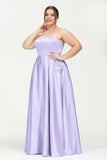 Strapless Satin A Line Princess Dress Rhinestone Ruched Formal Evening Prom Party Dresses