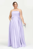 Strapless Satin A Line Princess Dress Rhinestone Ruched Formal Evening Prom Party Dresses