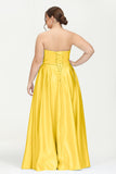Strapless Satin A Line Princess Dress Rhinestone Ruched Formal Evening Prom Party Dresses