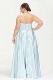 Strapless Satin A Line Princess Dress Rhinestone Ruched Formal Evening Prom Party Dresses