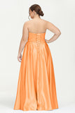 Strapless Satin A Line Princess Dress Rhinestone Ruched Formal Evening Prom Party Dresses