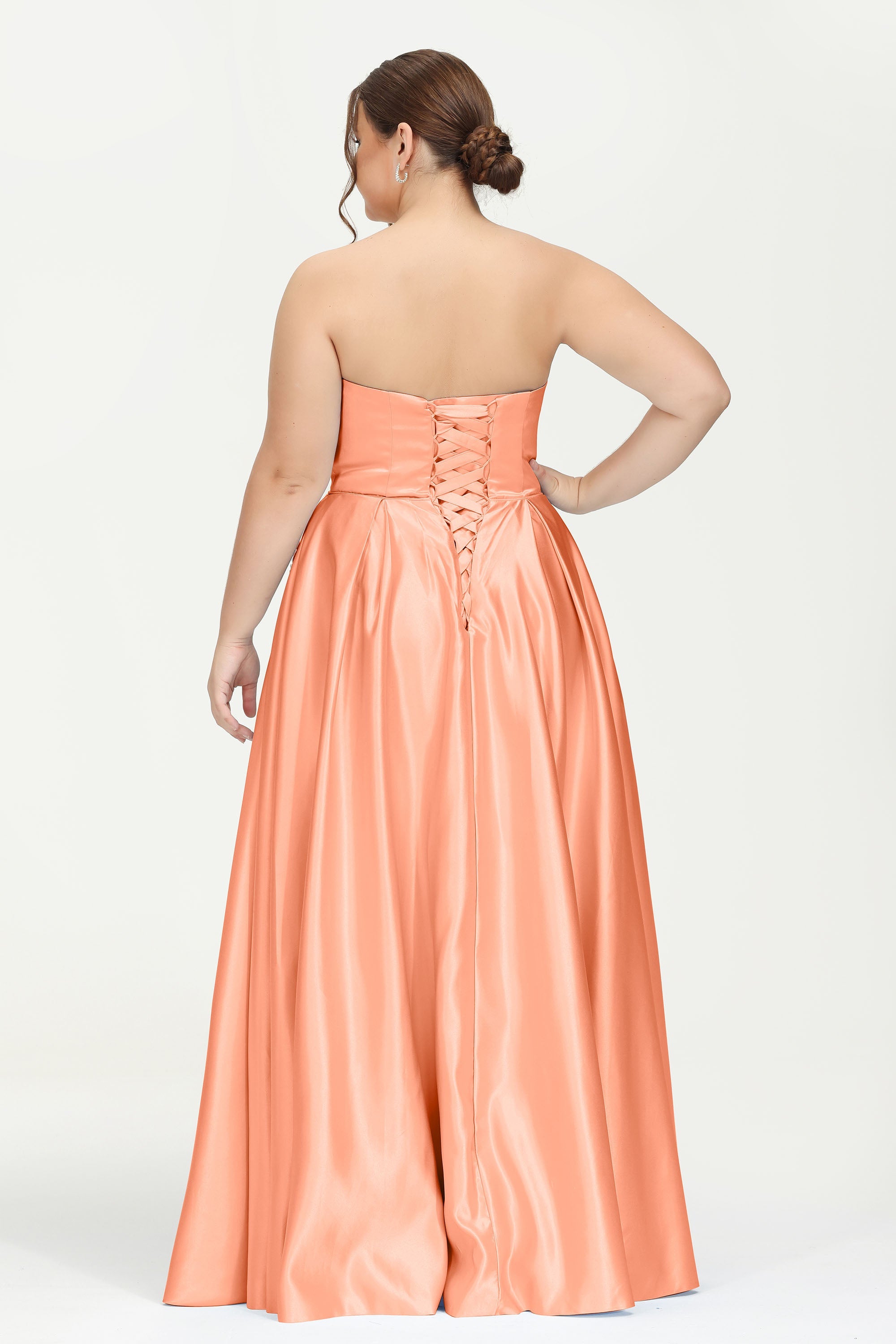 Strapless Satin A Line Princess Dress Rhinestone Ruched Formal Evening Prom Party Dresses