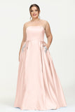 Strapless Satin A Line Princess Dress Rhinestone Ruched Formal Evening Prom Party Dresses