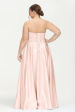 Strapless Satin A Line Princess Dress Rhinestone Ruched Formal Evening Prom Party Dresses