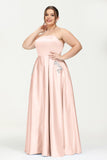 Strapless Satin A Line Princess Dress Rhinestone Ruched Formal Evening Prom Party Dresses