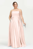 Strapless Satin A Line Princess Dress Rhinestone Ruched Formal Evening Prom Party Dresses