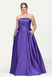 Strapless Satin A Line Princess Dress Rhinestone Ruched Formal Evening Prom Party Dresses