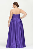 Strapless Satin A Line Princess Dress Rhinestone Ruched Formal Evening Prom Party Dresses