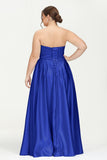Strapless Satin A Line Princess Dress Rhinestone Ruched Formal Evening Prom Party Dresses