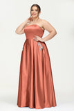 Strapless Satin A Line Princess Dress Rhinestone Ruched Formal Evening Prom Party Dresses