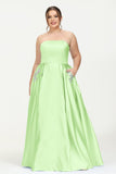 Strapless Satin A Line Princess Dress Rhinestone Ruched Formal Evening Prom Party Dresses