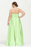 Strapless Satin A Line Princess Dress Rhinestone Ruched Formal Evening Prom Party Dresses