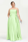 Strapless Satin A Line Princess Dress Rhinestone Ruched Formal Evening Prom Party Dresses